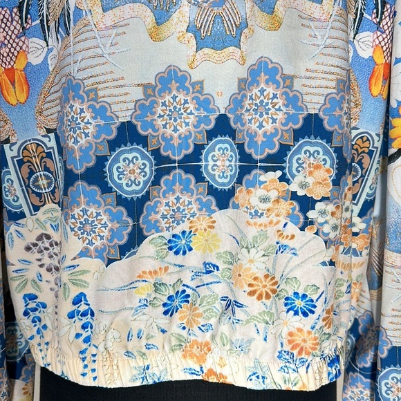 Daily Practice by Anthropologie Postcard Hooded Bomber Jacket Crane Print Sz L - Picture 13 of 16